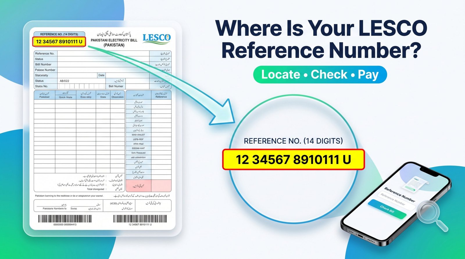 LESCO reference number location on an electricity bill